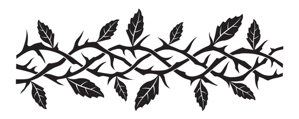 black crown of thorns with leaves isolated on white background
