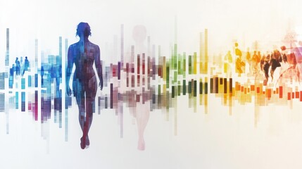 Poster - A human silhouette stands against rows of genetic code, illustrating the connection between genetics and human identity. Generative AI
