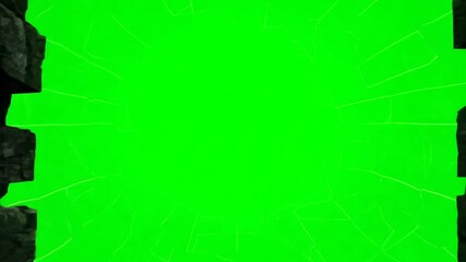Poster - Detailed Black Brick Wall Breaking With Green Screen Background Generative AI