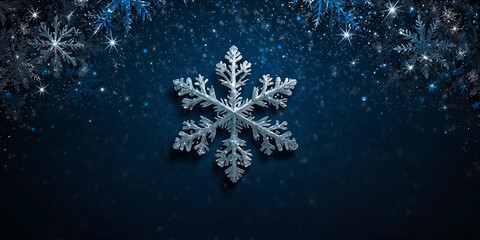 Wall Mural - magical white snowflake over glitter blue dark background