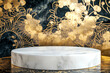 © Mystikal Forest - A marble against a grey wall with gold floral mural painted