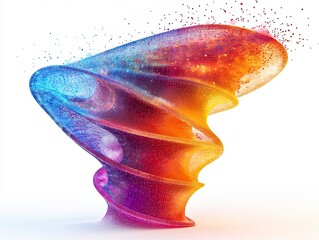 Aufkleber - A swirling abstract shape with vibrant colors and a delicate mesh texture.  The shape is like a tornado and is composed of many lines that flow into each other. The background is white.