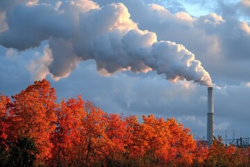 The tall chimney of the Cole power plant releases thick clouds of carbon monoxide smoke, contributing to air pollution and acid rain.