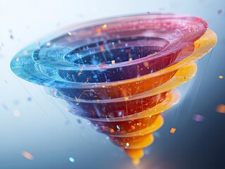 Poster - Abstract swirling digital art with blue yellow and red tones