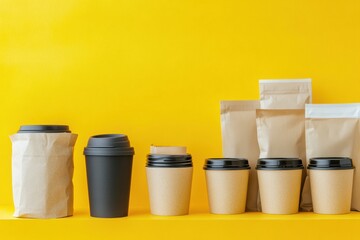 Aufkleber - Reusable containers are displayed prominently against a vibrant background of single-use plastic bags and cups, highlighting sustainability. Generative AI