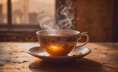 Aufkleber - Cup of tea is sitting on a saucer