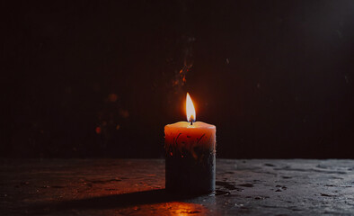 Poster - Candle is lit and is sitting on a table