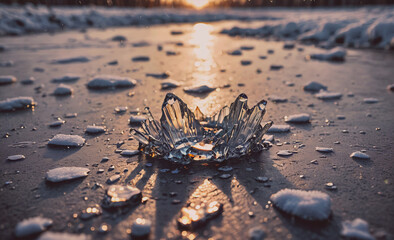 Poster - Large ice crystal is sitting on the snow