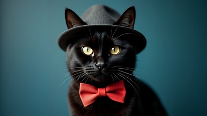  お洒落な帽子を被った黒猫