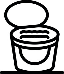 Poster - Open bucket with lid and horizontal lines inside, simple black outline icon of a container for storing liquids or solids