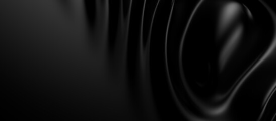 Aufkleber - 3d soft black waves background. Dark silk crumples. Elegant minimalistic satin ripples backdrop. 3d render illustration