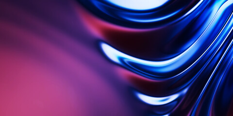Aufkleber - Abstract metallic soft waves, blue violet shiny iridescent liquid shapes. 3d render illustration