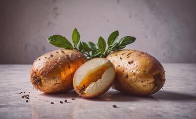 Poster - Three potatoes are on a table