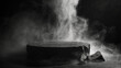 © ImagineThatStudios - A dark grey stone pedestal in the center with smoke effects for product placement