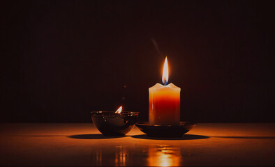Poster - Two candles are lit on a table