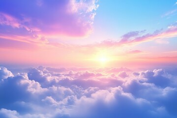 Wall Mural - Serene Horizon: A Tranquil Sunrise Sky with Soft Hues and Fluffy Clouds