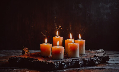Poster - wooden board with candles on it