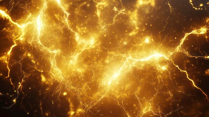 Wall Mural - Vibrant golden lightning energy dynamic texture background, magic, power, electrical power, neurons in brain on with focus effect. Synapse and Neuron cells sending electrical chemical signals