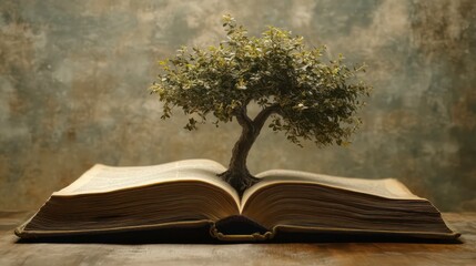 Poster - A small tree grows from an open book, symbolizing the growth of knowledge and wisdom.