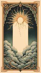 Wall Mural - Celestial Sun  Clouds  Art Deco Frame  Fantasy Illustration