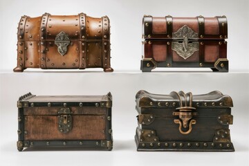 Wall Mural - Antique Treasure Chests: A Collection of Four Unique Wooden Boxes 