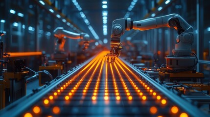 Poster - Industrial robotic arm on a solar panel production line
