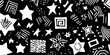 © vadymstock - A modern abstract pattern featuring various star shapes and geometric designs in black and white, ideal for creative projects..