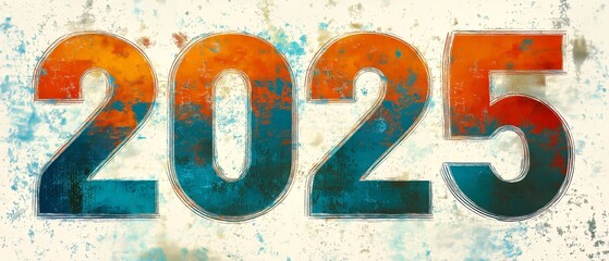 Aufkleber - The year is 2025 and it is a colorful and abstract representation of the number. The blue and orange colors give the image a lively and energetic feel