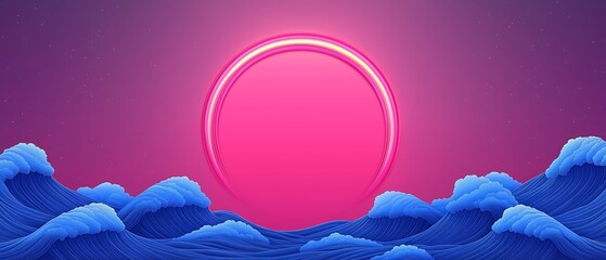 Sticker - Pink and blue sky with a large red circle in the middle. The sky is filled with blue and purple colors