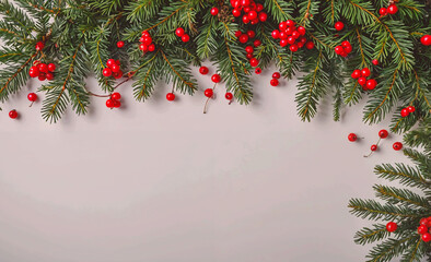 Fototapete - White background with red berries on the left and right