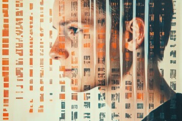 Poster - A human profile is overlaid with rows of genetic code, emphasizing the connection between biology and individual identity. Generative AI