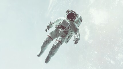Wall Mural - A minimalistic image of an astronaut floating in outer space, surrounded by a soft, ethereal background