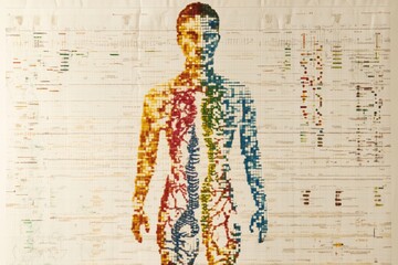 Poster - A silhouette of a person stands prominently against a backdrop of genetic code, highlighting the intersection of DNA and humanity. Generative AI