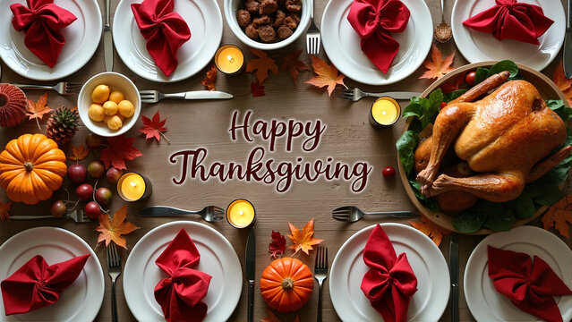 Autumn Harvest Thanksgiving Spread with Warm Lighting, Festive Decorations, Seasonal Foods, and Cozy Rustic Table
