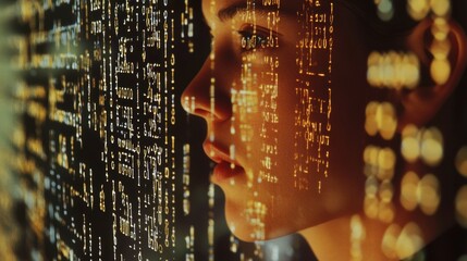 Poster - A human silhouette is blended with strands of genetic code, showcasing the intersection of biology and technology in a modern context. Generative AI