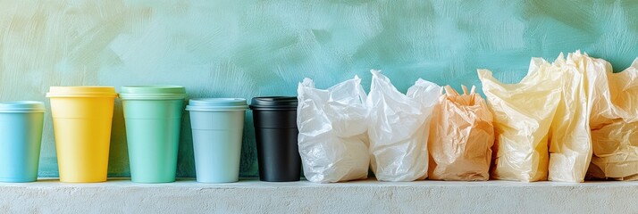 Aufkleber - Reusable containers are featured prominently, highlighting environmental awareness over single-use plastic bags and cups. Generative AI