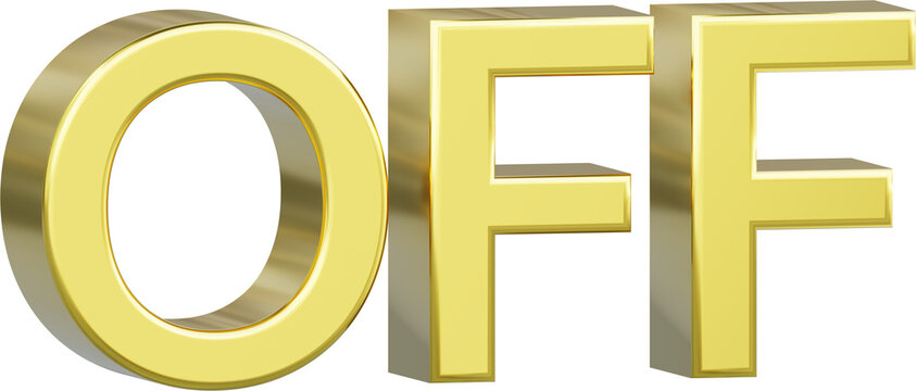 A gold off text isolated.