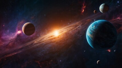 Abstract space background with cosmic planets.