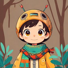 Sticker - Cute Cartoon Boy with Robot Helmet