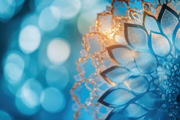 Wall Mural - Close-up view of a blue vase with a single flower on it