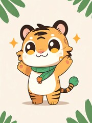 Sticker - Cute Tiger with Green Scarf