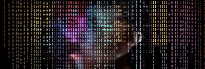 Poster - A human form is partially obscured by rows of genetic code, illustrating the relationship between DNA and personal identity in contemporary research. Generative AI