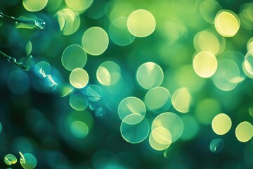 Poster - bokeh circles in shades of green and blue create a captivating background effect