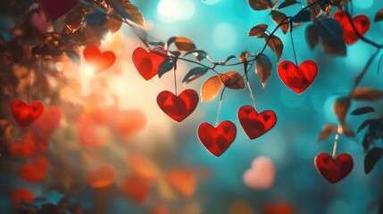 Poster - Vibrant red hearts against an enchanting backdrop