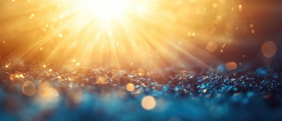 Poster - abstract blurred background in shades of blue and brown resembling sunlight streaming through an ope
