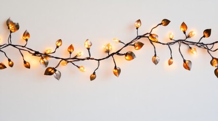 Poster - Warm light garlands on a white background showcasing festive decorations made using modern technology