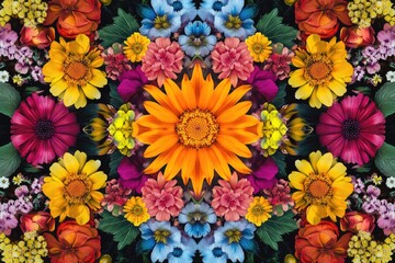 Poster - Vibrant floral design featuring a kaleidoscope effect