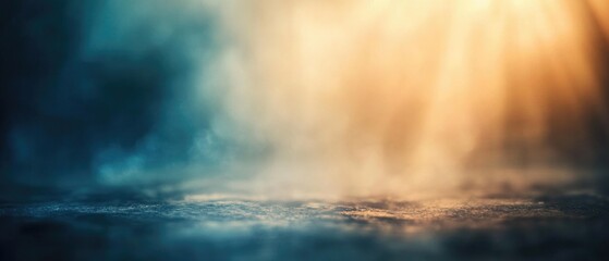 Aufkleber - Abstract blurred background in shades of blue and brown resembling sunlight streaming through an opening in the ground