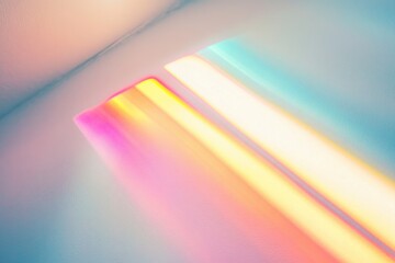Poster - Blurred rainbow light refraction texture with a retro lo fi photo light leak effect Natural shadow effects create an abstract holographic flare on a white surface