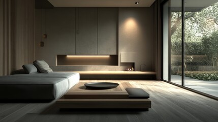 Poster - Modern minimalistic interior design featuring subtle accents presenting an ultra photorealistic appearance akin to a real photograph ideal for design award submissions and modern living spaces